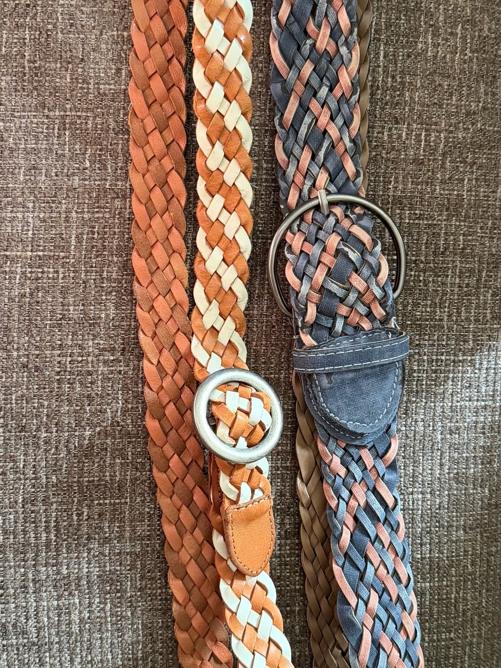 Woven Suede Men's Belt in Orange & Blue